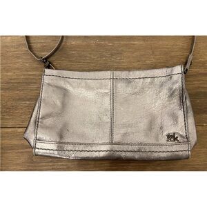 The Sak Metallic Silver Leather Wristlet Y2K Style Early 2000s Clutch